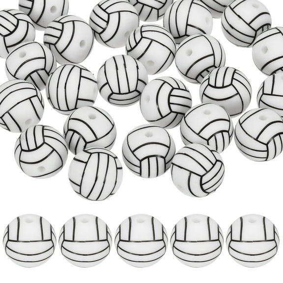 25-Pack Sports Ball Beads 15mm White Round Loose Rubber Volleyball Beads for DIY Crafts/Bracelet/Necklace