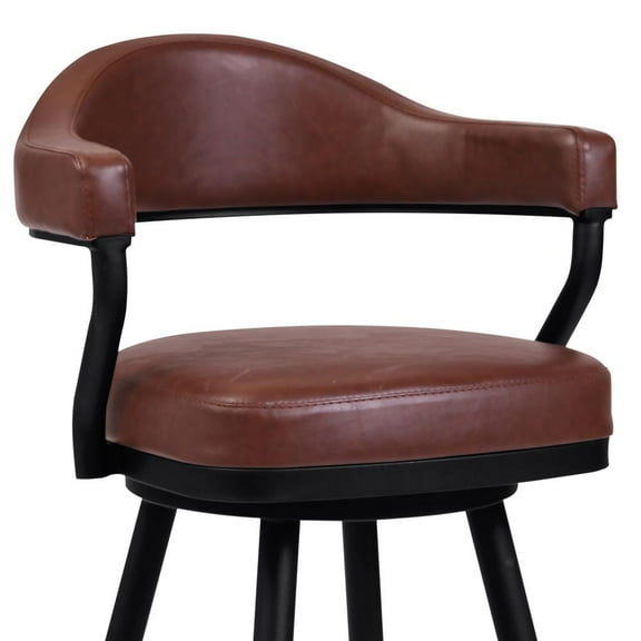 Amador 26" Counter Height Barstool in a Black Powder Coated Finish and Vintage Coffee Faux Leather