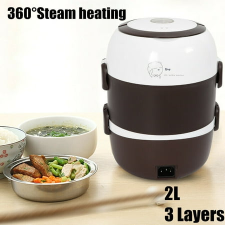 

3 Layers Portable Electric Lunch Box Food Heater Rice Cooker Warmer Steamer 110V 200W 2L