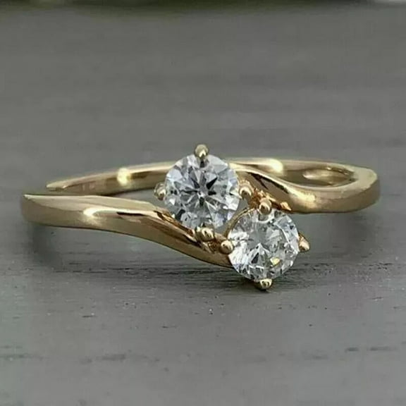1Ct Round Lab Created Diamond Two -Stone Engagement Ring 14K Yellow Gold Plated