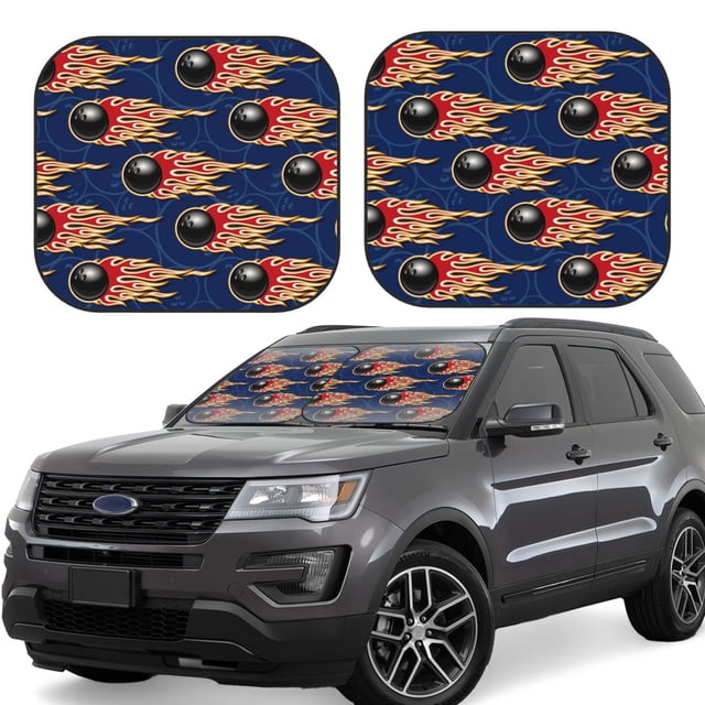 Saiise Bowling Ball And Flame for Foldable Car Sun Shades (2-Pack) Offer Sun Protection with an Easy-fold Design for Convenient Windshield Shading-Small