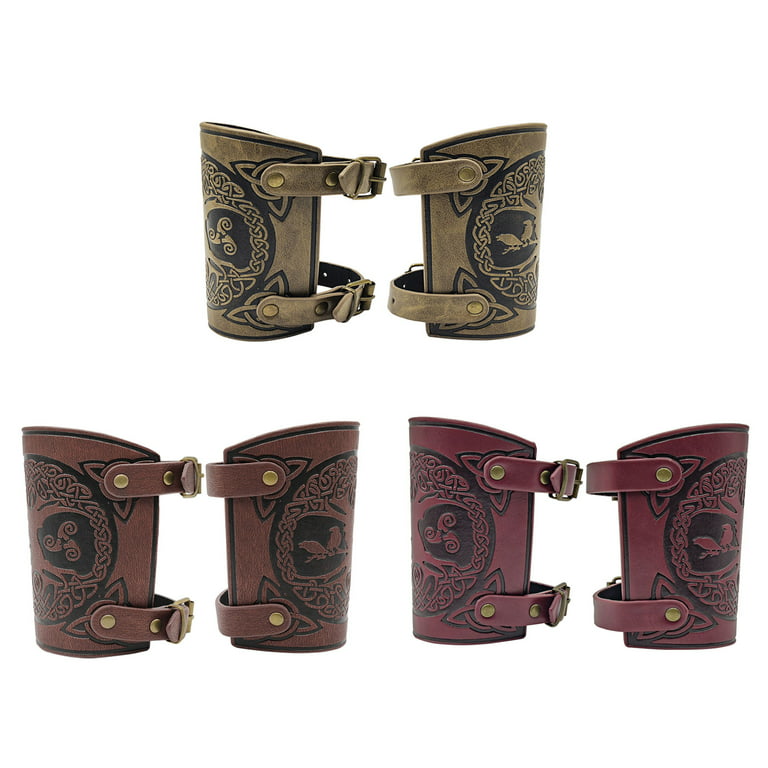 BINYOU 1pair Medieval Bracers Leather Bracers Adjustable Arm