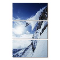 Elephant Stock Mountain Ledge Skiing Wall Art - Vertical Multi Panel Canvas - Living Room Wall Decor - Sports Multi Panel - Blue And White Decor - 14" x 23"