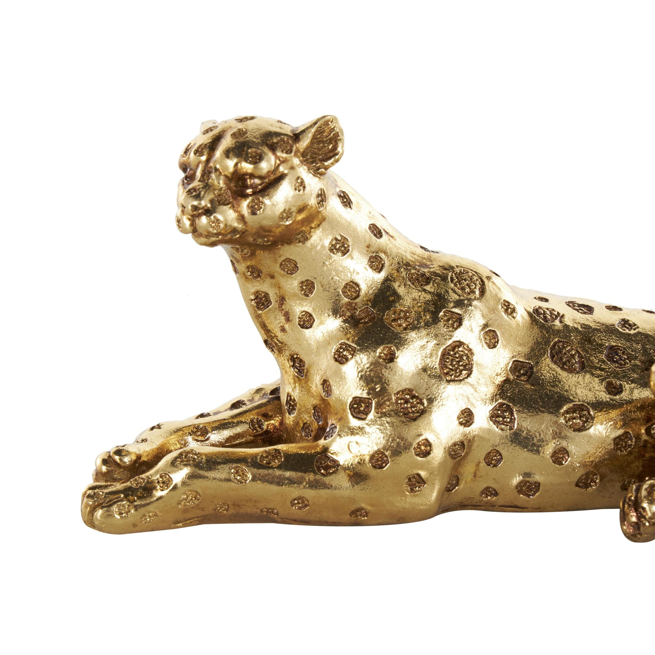 8" x 4" Gold Resin Laying Leopard Sculpture with Textured Spots, by DecMode
