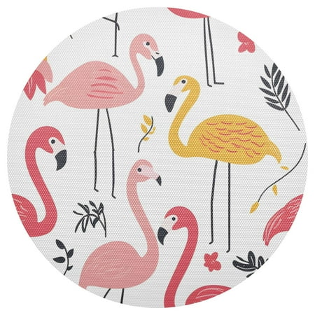 

Ryvnso Flamingo Leaves Round Plate Mats Dining Table Placemat 1 Piece for Holiday Decoration