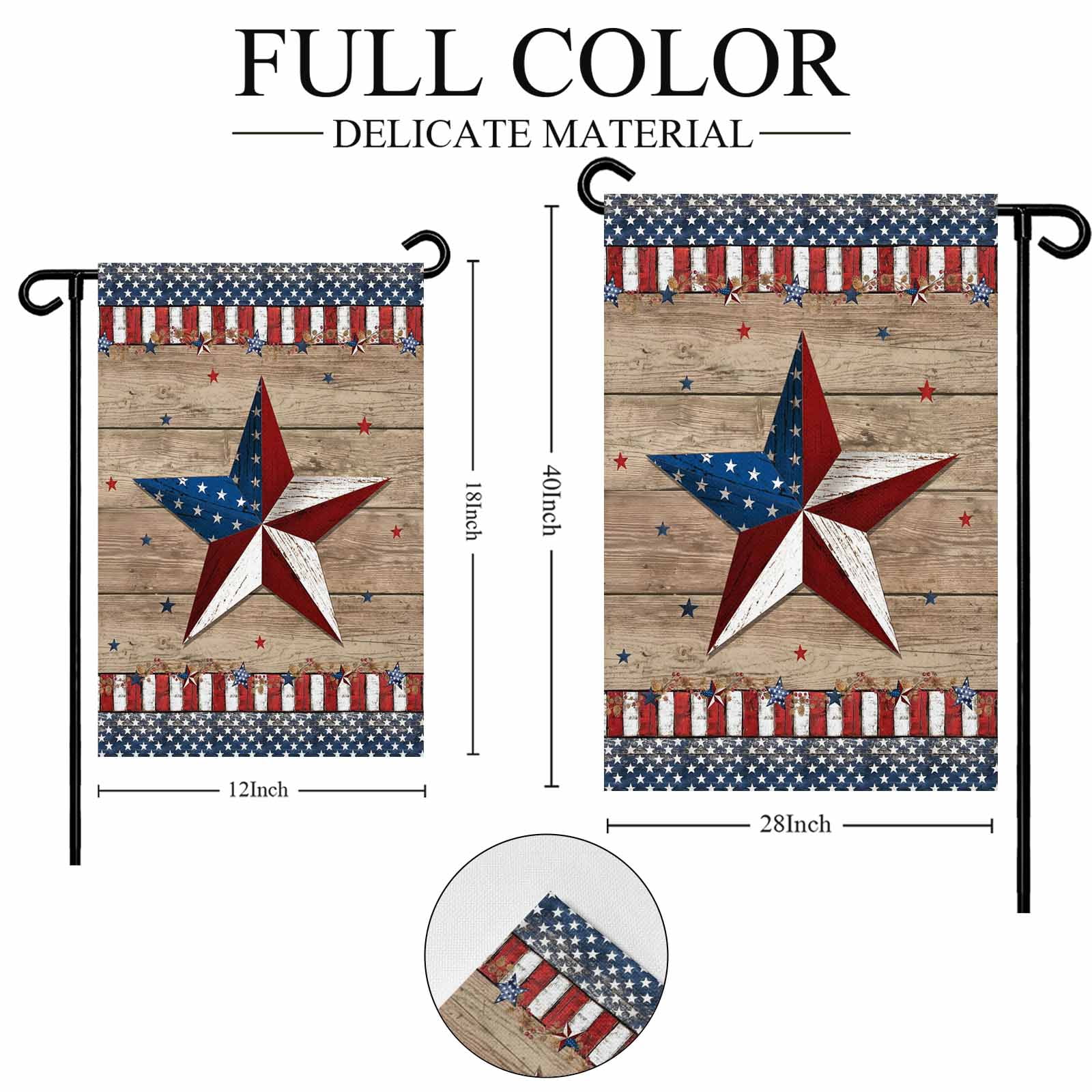 4th of July Garden Flags Patriotic Stars Garden Flag Double Sided Welcome Flag Red White and Blue Wood Grain Independence Day Yard Flags for Outdoor Lawn Porch Memorial Day Holiday Decor 28x40 Inch