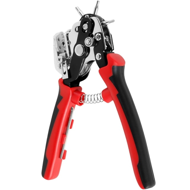 Revolving Punch Plier Kit Professional Leather Hole Puncher Set Heavy Duty Leather Punch Tool with 6 Solid Holes for Belts Watch Bands Handbag Straps