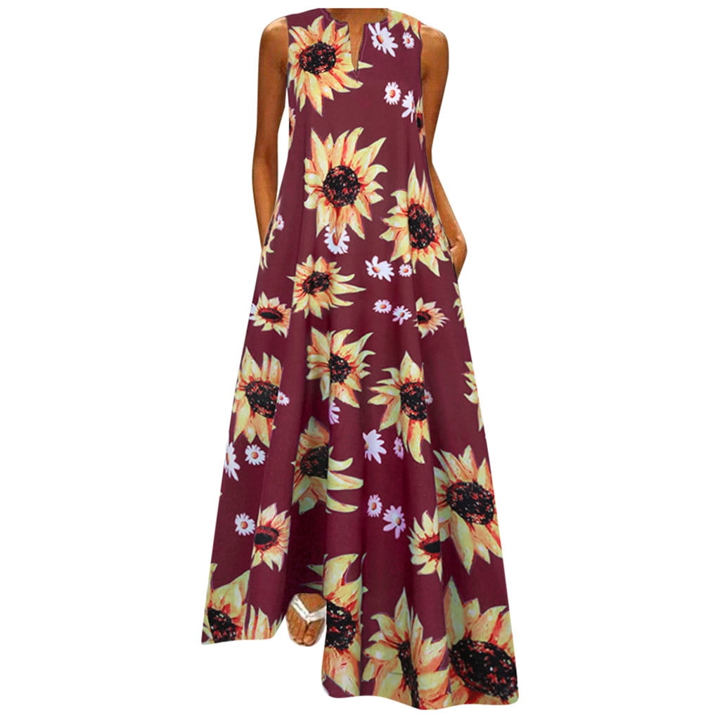 CHGBMOK Plus Size Women Sleeveless Summer Dress Vintage Dot Print O