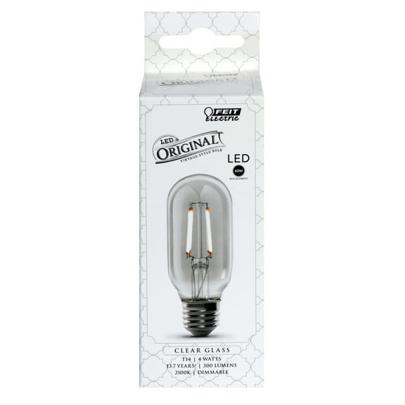 Feit Electric 4 Watt (40W Equivalent) Original Vintage Soft White LED Light Bulb, T14, E26, Dimmable