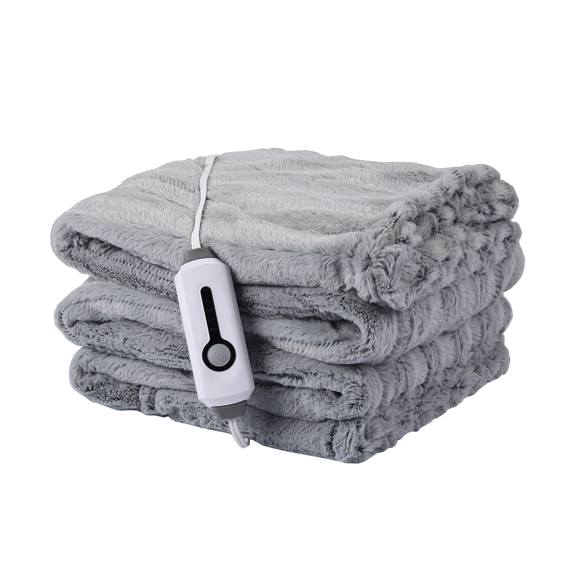 SUNNY HEAT Electric Heated Blanket 72'' x 84'', Soft and Lightweight Faux Fur Electric Blanket, Light Grey