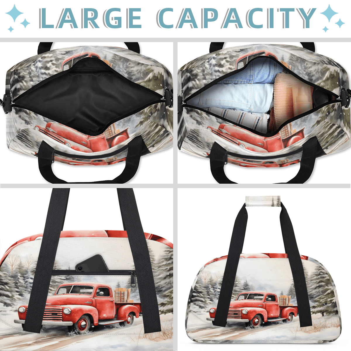 Herdesigns Sports Duffle Bags Travel Duffle Bag Gym Bag Red Truck Winter Forest Weekender Travel Bag Waterproof Overnight Bag Carry On Travel Tote Bag Dance Bags