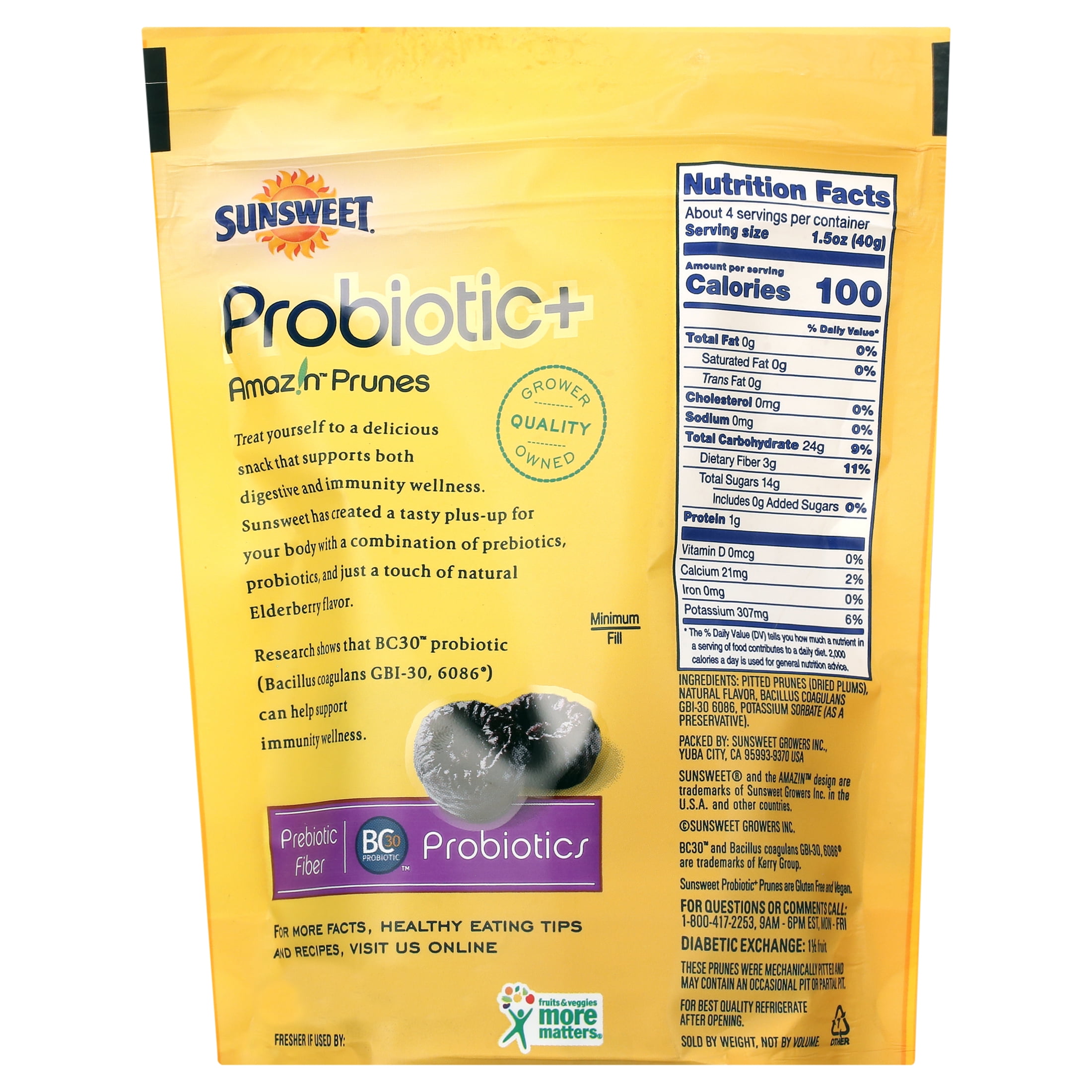 (4 pack) Sunsweet Probiotic+, Amazin Prunes, Elderberry Natural Flavor, Pouch Bag 6oz