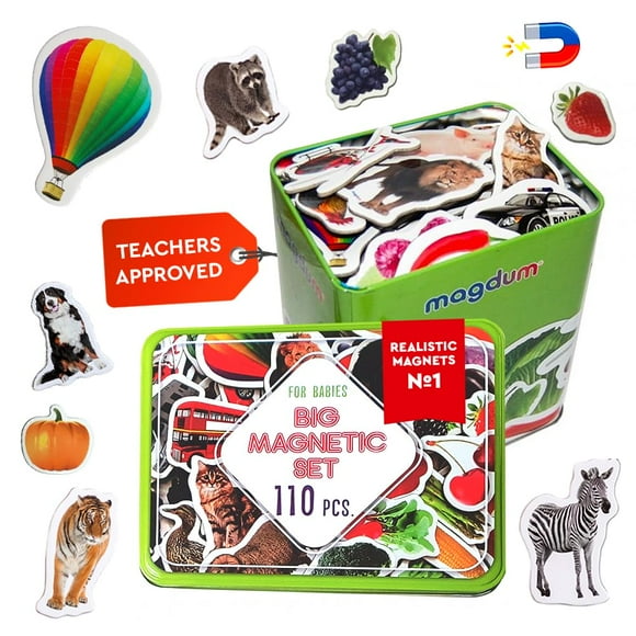 Set de imanes Magdum 110 para niños pequeños de más de 3 años con caja de lata de regalo