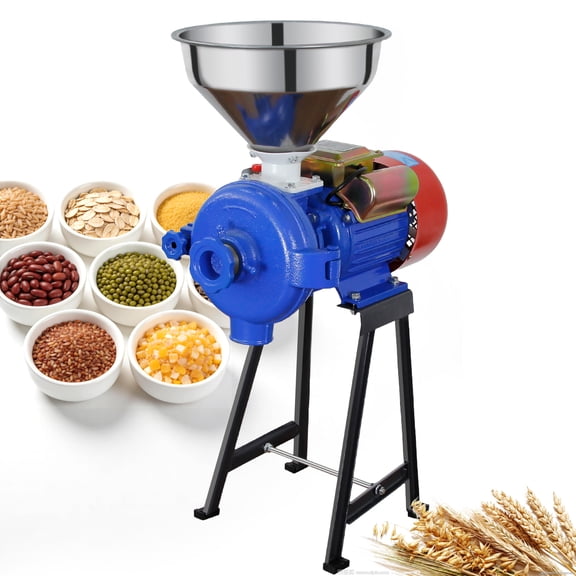 PRIJESSE 3000W Electric Commercial Grain Grinder, 110V Heavy Duty Dry Feed Pulverizer for Corn, Wheat, Rice, Flour & Spices, 1460r/min High-Efficiency Milling Machine with 11" Funnel