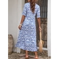 thumbnail image 5 of Asyoly Womens Dresses Geometric Print Sex V Neck Half Sleeve Boho Dress Loose Fit Casual Long Swing Dress Beach Sundress, 5 of 7