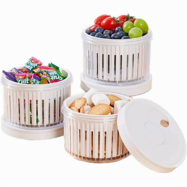 LNGOOR 3Pack Fruit Airtight Containers Freshness Cup Double Layer Berry Bowl with Drain Colanders Strawberry Storage Containers Refrigerator Vegetable Crisper for Ginger Garlic Scallion