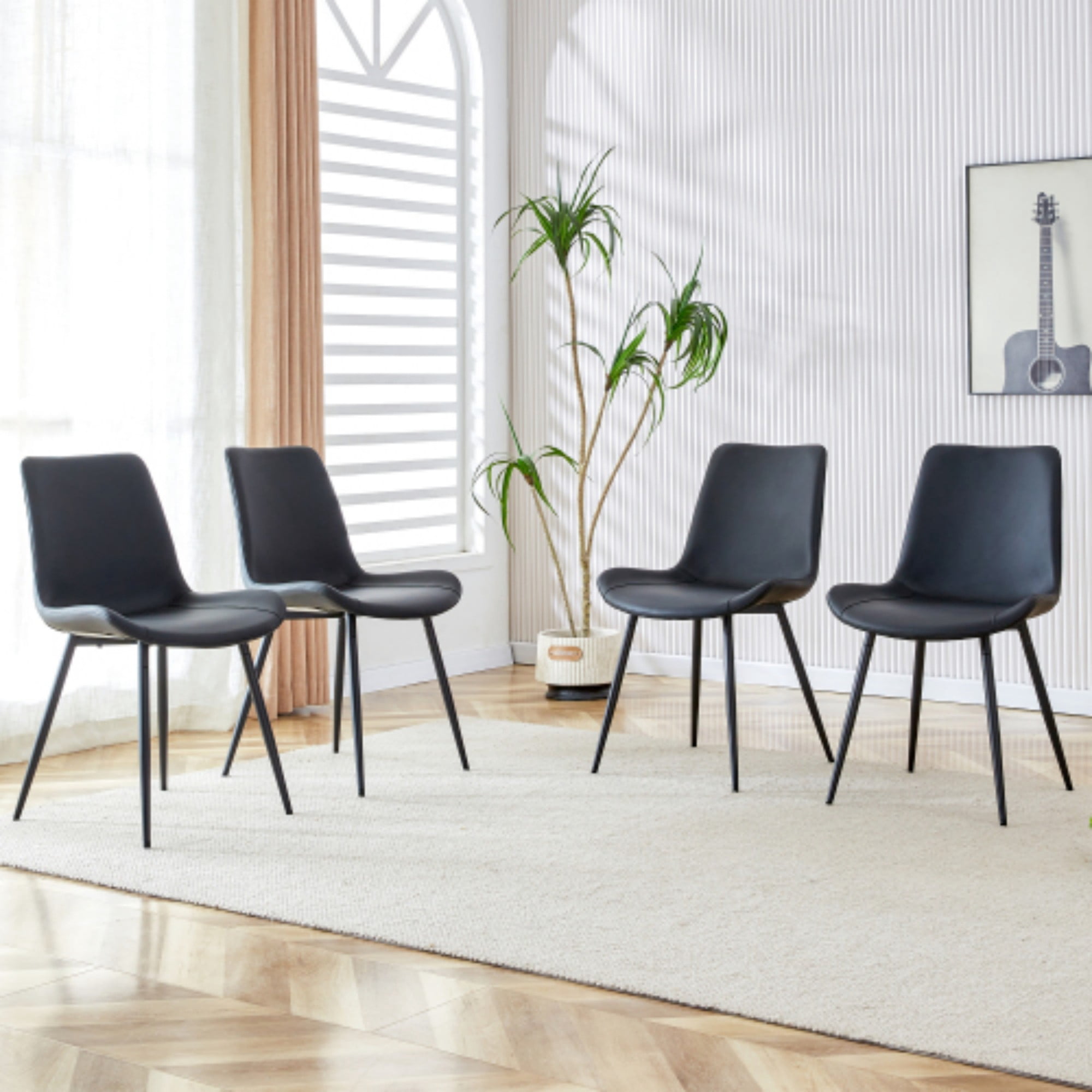 SUDICA Dining Chairs Set of 4, Black PU Leather Upholstered Side Chairs with Metal Legs for Dining Room and Kitchen