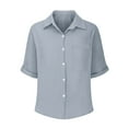 thumbnail image 5 of Yubnlvae Grey Women's Fashionable And Casual Solid Color Single Pocket Slit Mid Sleeved Top Shirt, 5Xl, 5 of 9