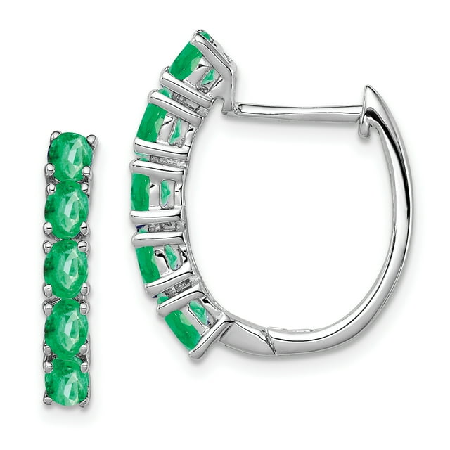 925 Sterling Silver Emerald Hinged Hoop Earrings Birthstone May