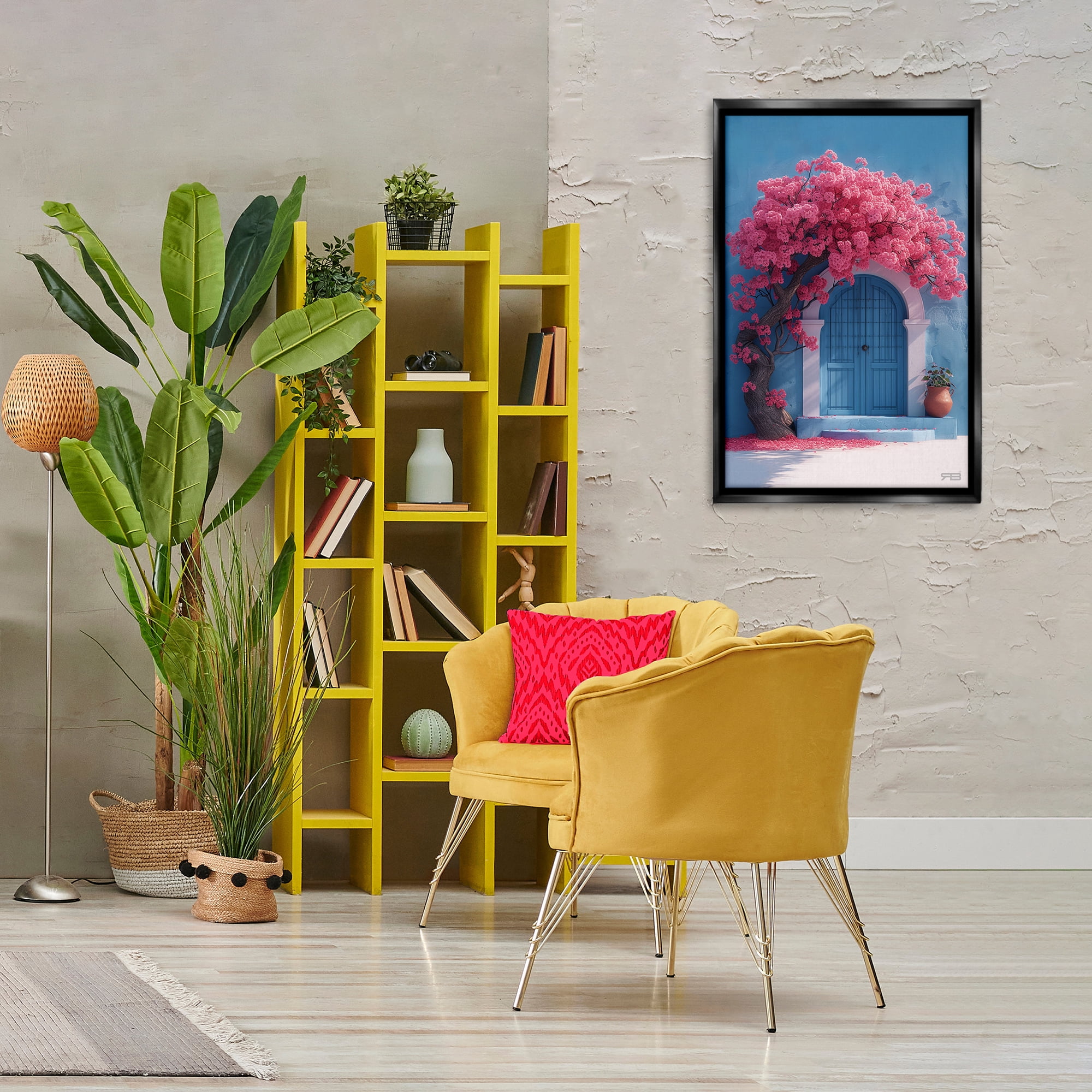 Stupell Industries Tree Circling Doorway Buildings & Architecture Painting Black Floater Framed Canvas Art Print Wall Art, 21 x 31