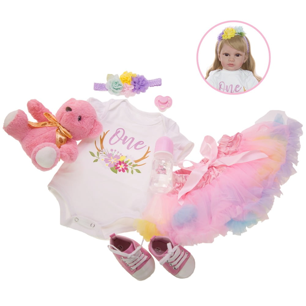 24 inch Lifelike Reborn Baby Dolls Cloth Body Vinyl Limbs Real Baby Doll Handmade Real Life Baby with Toy Accessories Gift Set for Kids Age 3+