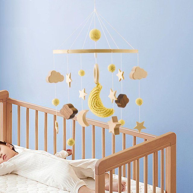Móvil para cuna de bebé para niños y niñas, juguete de madera para cuna, lindo juguete sensorial, desmontable, regalos, sonajeros para recién nacidos, Estilo C CUTICAT Móvil de cuna