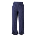 thumbnail image 3 of Women's Solid Color Corduroy Pants, Elastic Waist Straight Leg Trousers, Casual Pull On High Waisted Fall Winter Slacks with Pockets for Daily Wear Navy XL, 3 of 3