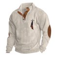thumbnail image 3 of Men's Flag Print Stand Collar Quarter-Zip Sweatshirt, Casual Outdoor Button Placket Pullover Top, Spring Fall Patriotic Style,Khaki,S, 3 of 9