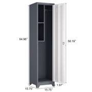 Metal Broom Storage Cabinet, Narrow Cabinet with Hooks, 65 Slim Bathroom Storage Cabinet with Shelves, Heavy-Duty Cleaning Storage Cabinet for Utility Room, Gym, Office, Garage