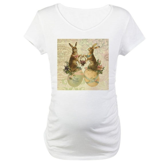 CafePress - Vintage French Easter Bunnies Maternity T Shirt - Cotton Maternity T-shirt, Cute & Funny Pregnancy Tee