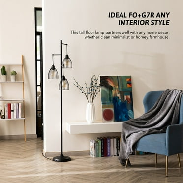 Preenex 67” 3-Light Industrial Floor Lamp with Hanging Metal Shades