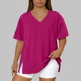thumbnail image 6 of Amzcrzy Plus Size Tops for Women Trendy V Neck Short Sleeve Womens Tops Comfortable Loose Fit Side Split Basic Tee Shirts Versatile Casual Solid Color Summer Tops 3XL, 6 of 7