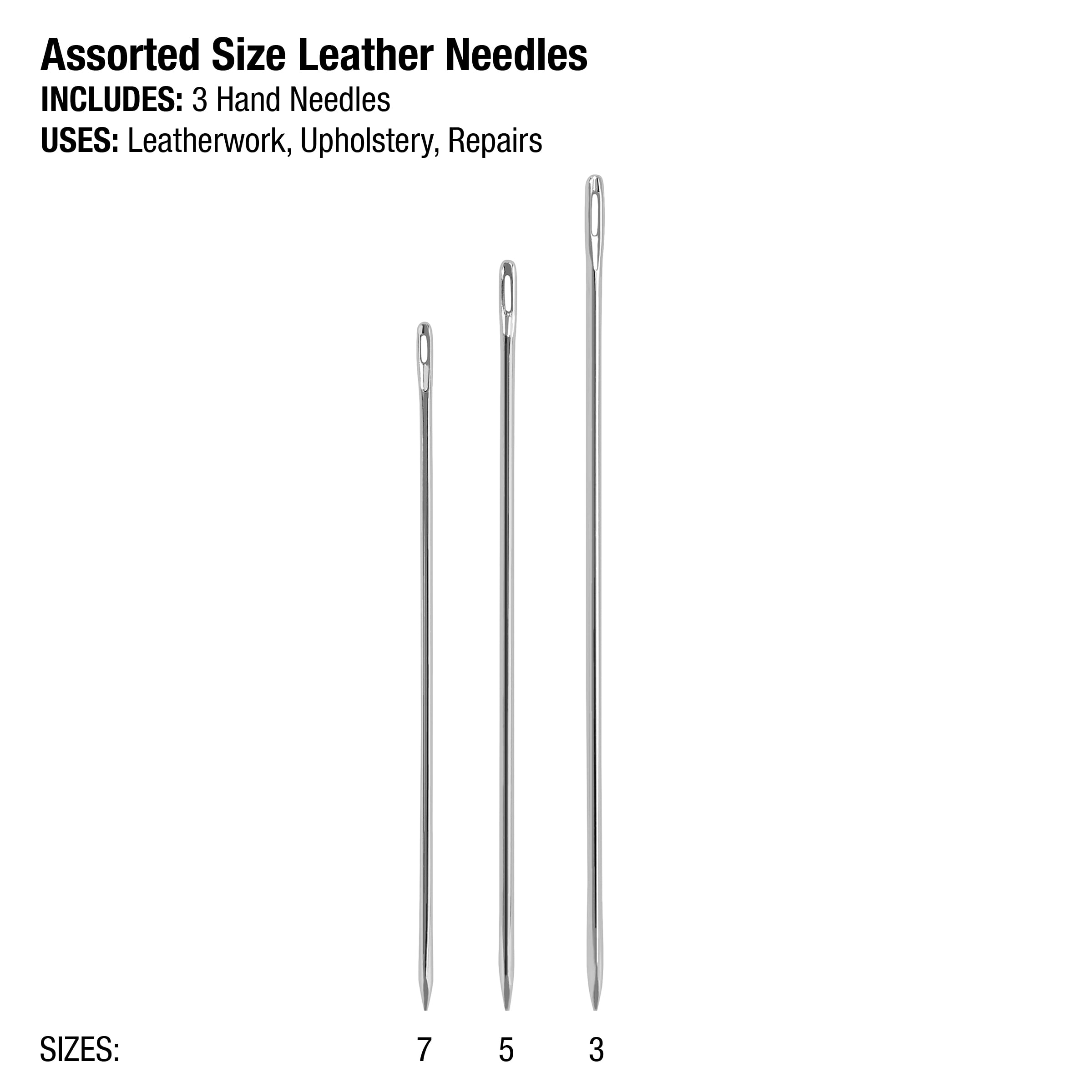(3 pack) SINGER Leather Steel Hand-Sewing Needles, Sizes 3/7, 3 Pieces