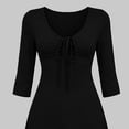 thumbnail image 5 of Levmjia Women's Dress V Neck 3/4 Sleeve Casual Short Dress with Bow Tie Front Ruched A Line Swing Dress for Home Daily Wear, 5 of 5