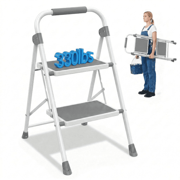 LIFERECORD 2 Step Ladder, Folding Step Ladder with Cushioned Handle, Wide Anti-Slip Pedal, Ergonomic Design, Lightweight, Portable Step Stool