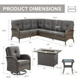 thumbnail image 2 of Opohoro 5-Piece Outdoor Wicker Patio Sectional Dining Set with 41" Fire Pit Table, Swivel Rocking Chairs and Sectional Couch, Gray, 2 of 22