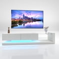 thumbnail image 2 of S-HOME Modern TV Console with LED Lights Fits 50 60 70 Inch TVs, Particle Board and Tempered Glass Stand, Entertainment Center with Storage Space, White, 2 of 11