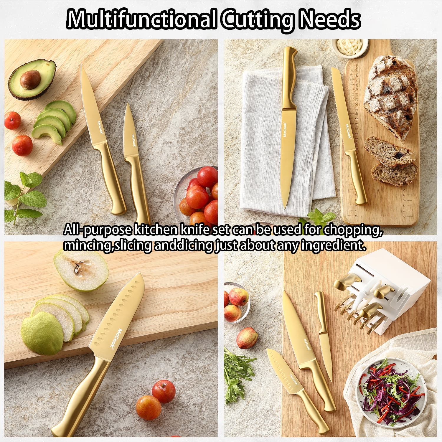 Best Deal for McCook® MC21GB Knife Sets + MCW11 Bamboo Cutting Boards Set