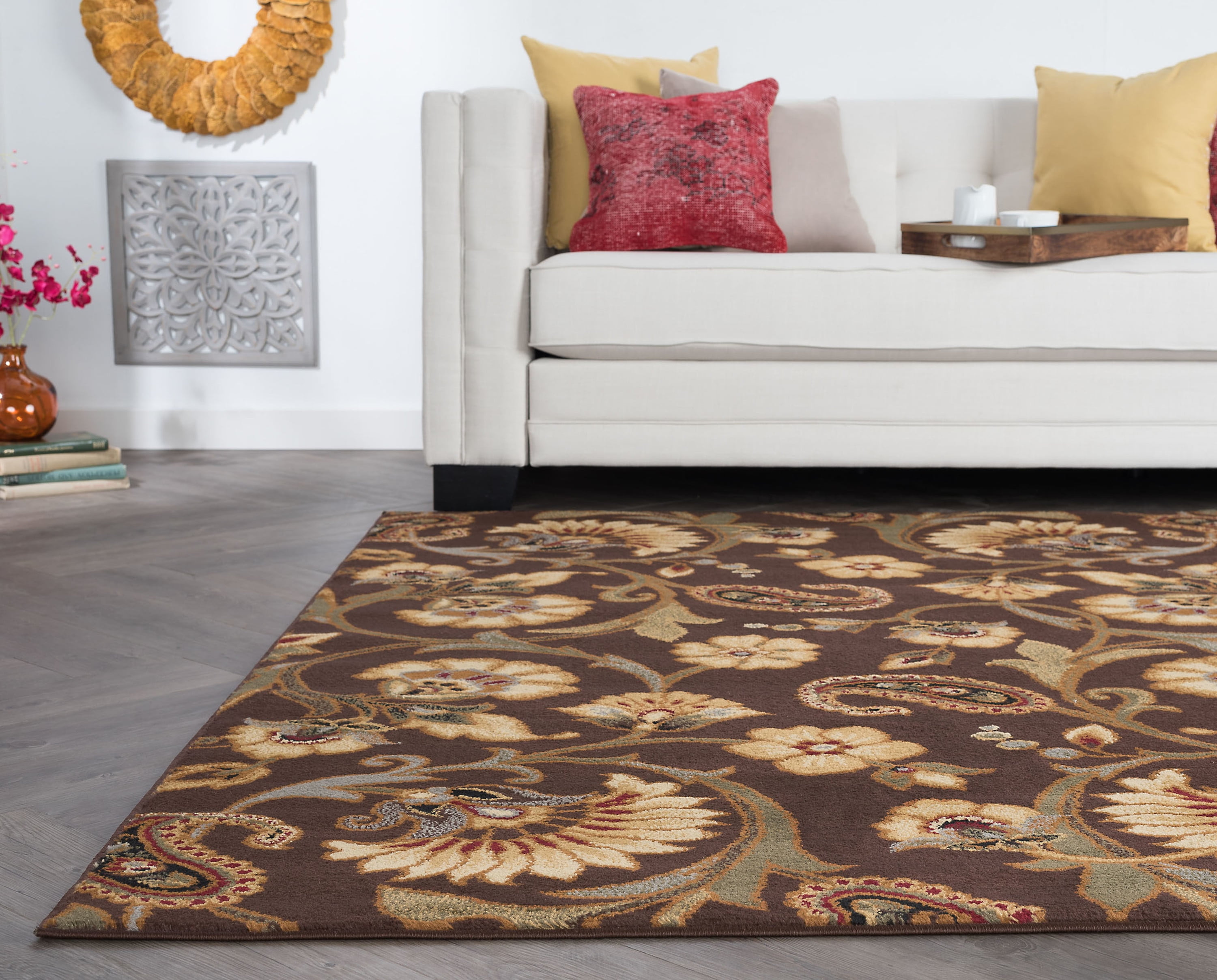 Elegance Transitional 9' x 12.6' Brown and Sage Green Polypropylene Indoor Area Rug
