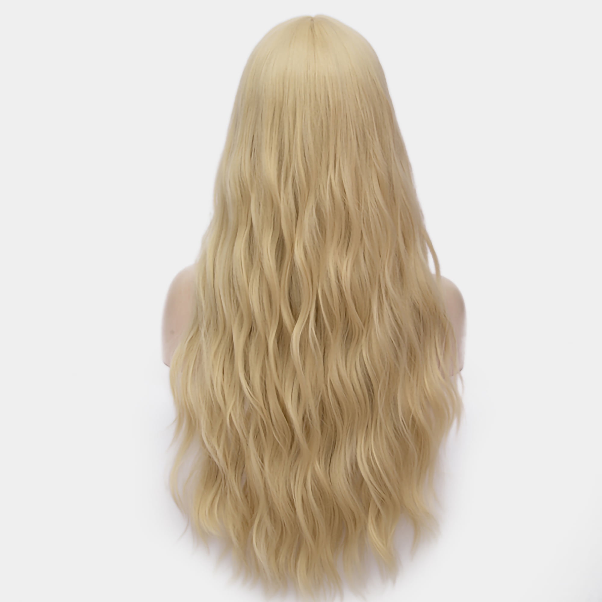 Unique Bargains Human Hair Wigs for Lady 28" Curly Wig Cap Fluffy Curly Wavy Bright Gold Tone