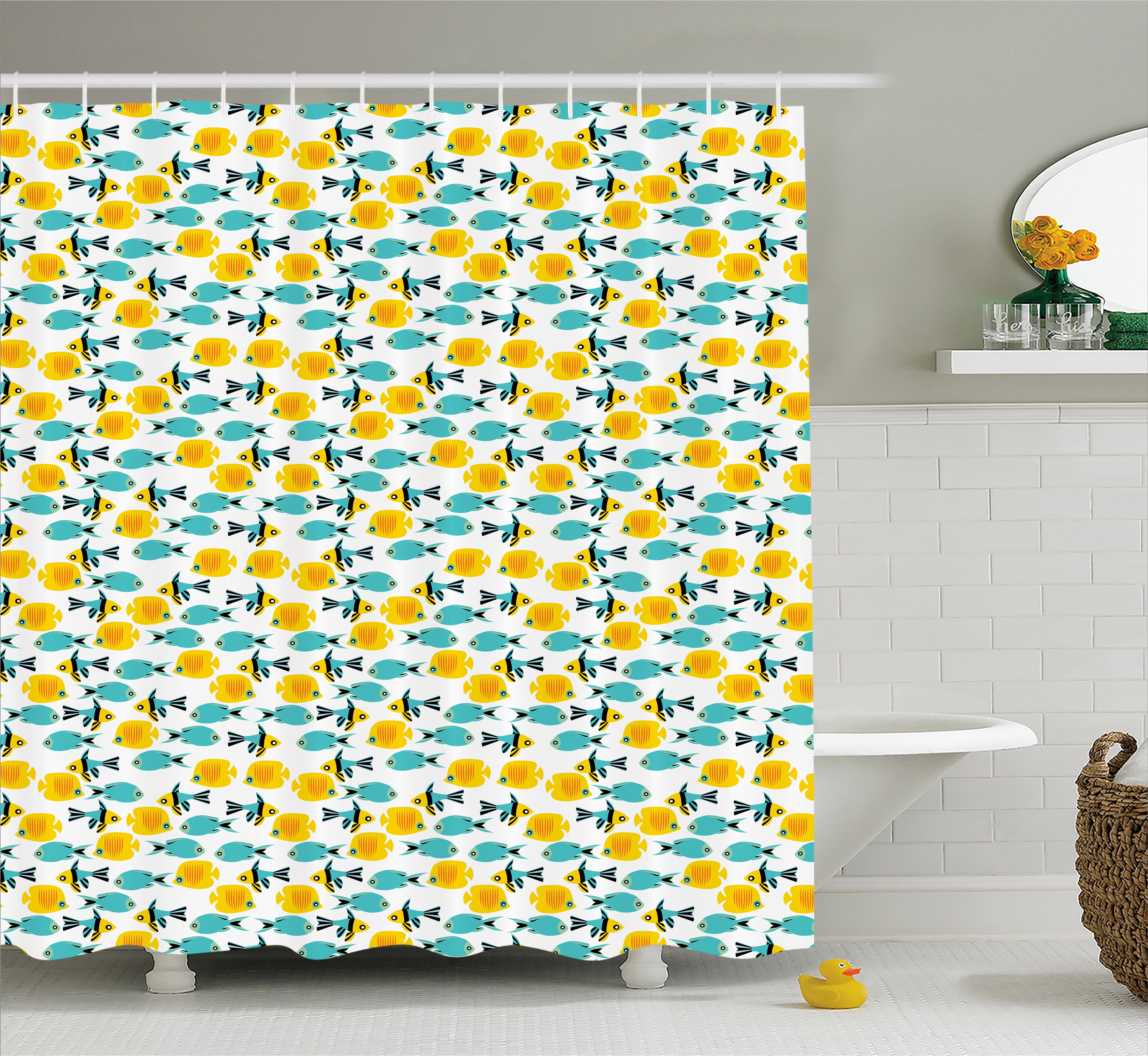 Fish Shower Curtain, Fish Pattern with Simple Silhouette Style Design ...