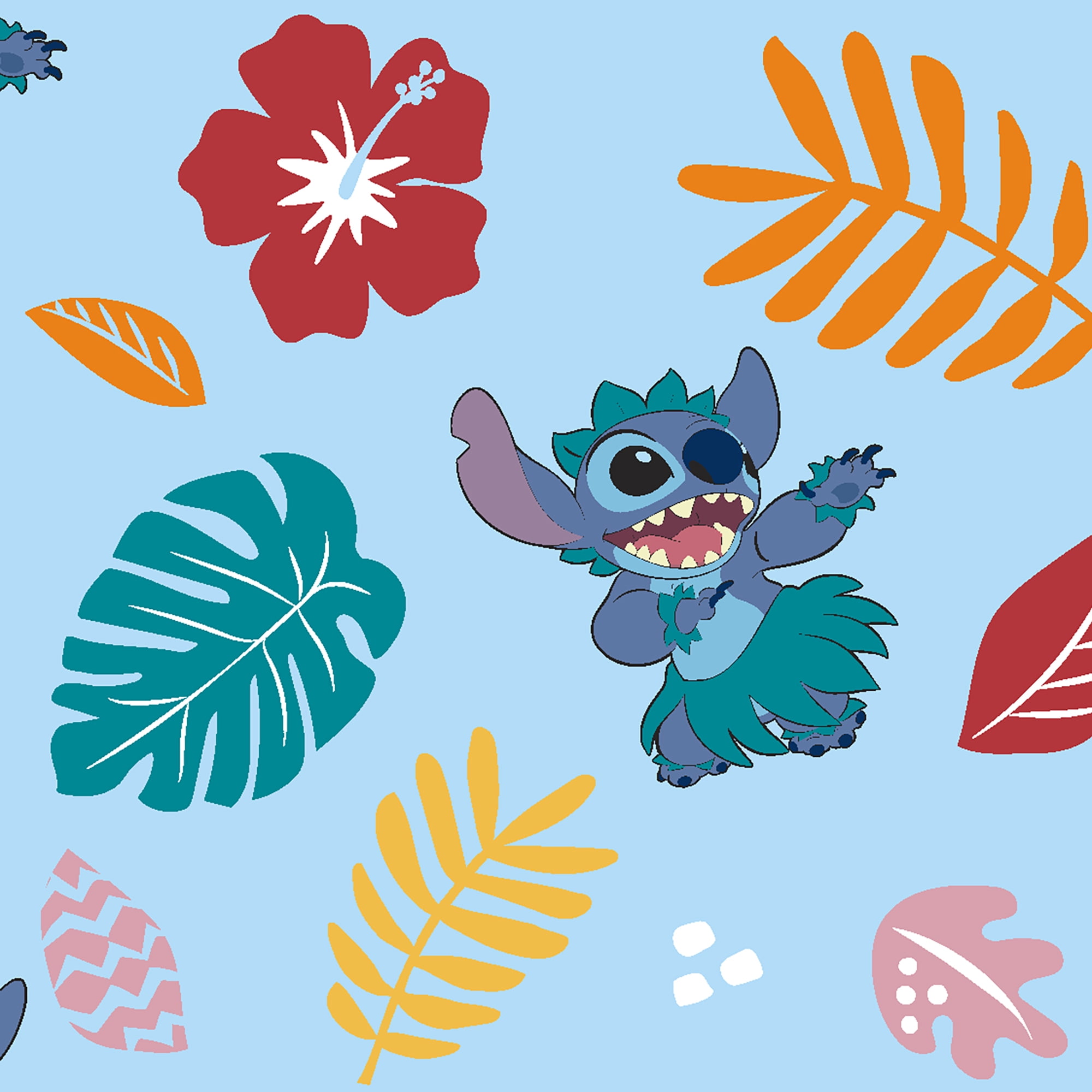 Springs Creative 43" 100% Cotton Disney Stitch Hawaiian Floral Sewing & Craft Fabric 15 yd By the Bolt, Light Blue