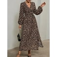 thumbnail image 5 of Women'S Spring Sleeve High Split Casual Loose V-Neck Waist A-Line Flowy Swing Maxi Length Dresses Leopard Print XL, 5 of 9