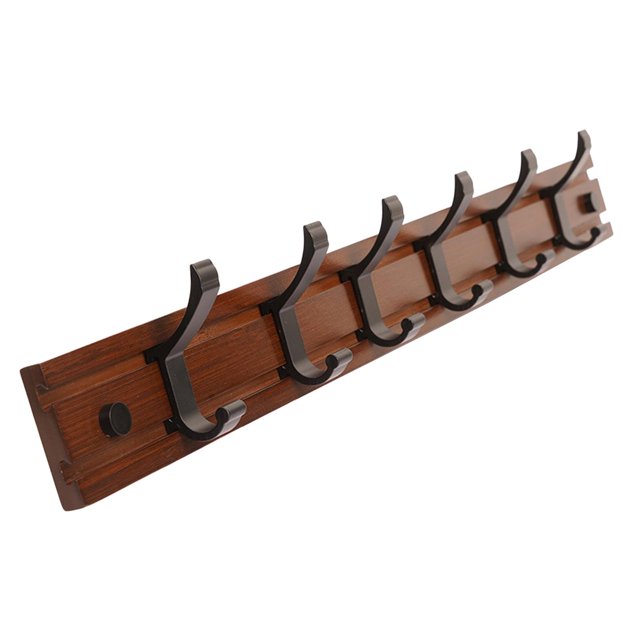 Wall Mount Coat Rack Multifunctional Coat Hanger Coat Hook for Entryway Bedroom Brown 6 Hooks