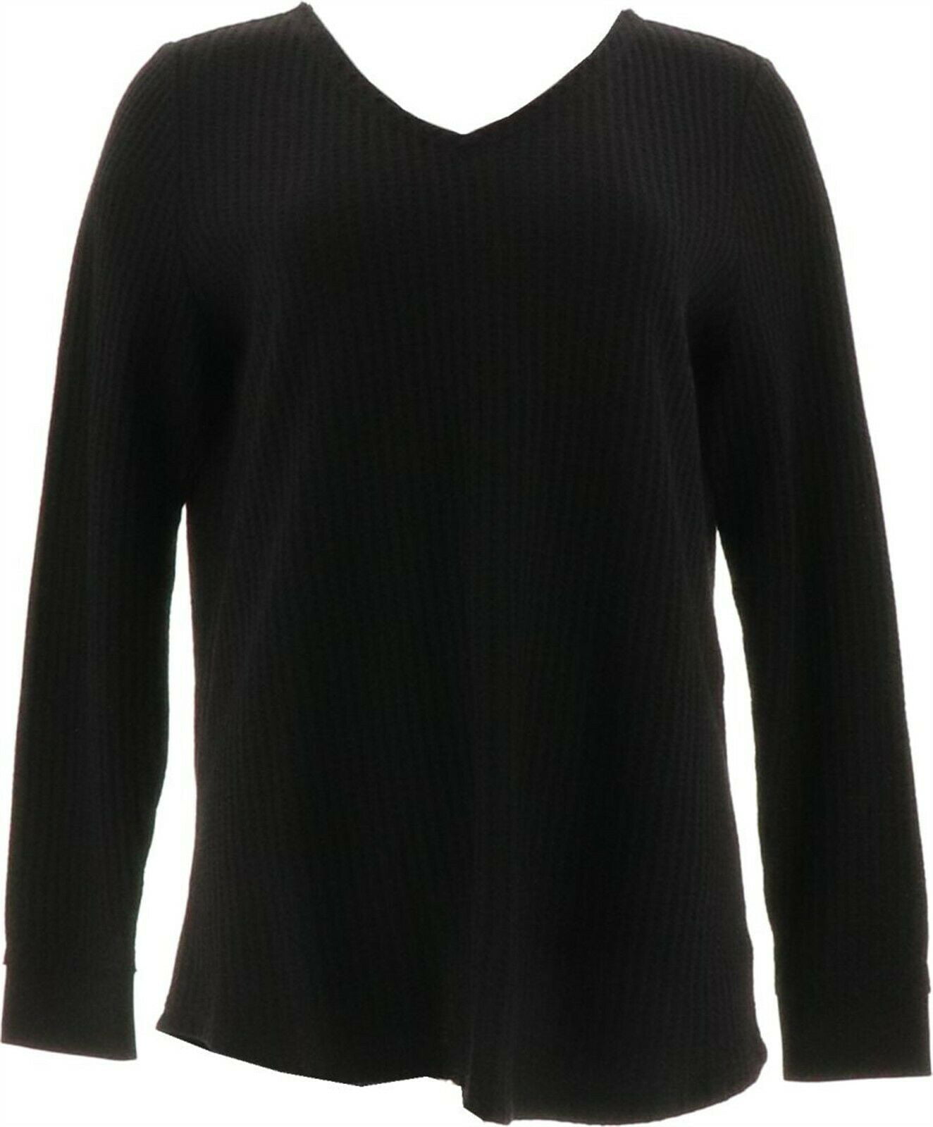 Belle Kim Gravel Black Knit Twist Hem Top Long-Sleeve T-Shirt New