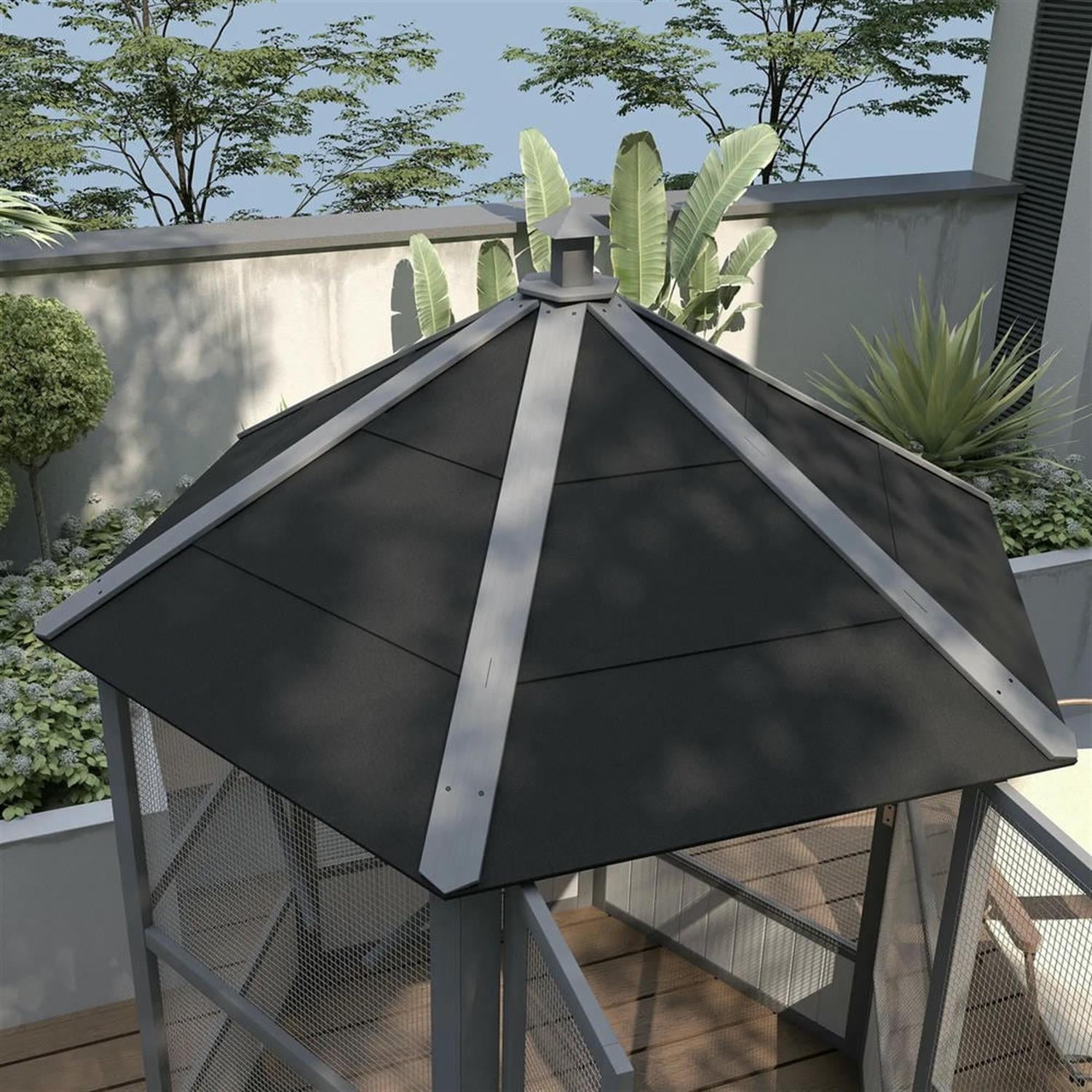 Demi Bonn 69" Height Wooden Outdoor Flight Bird Cage Aviary with Covered Roof for Parrots Conures Lovebird Cockatiel Parakeets, Gray