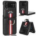 thumbnail image 1 of Plain Leather Case Compatible With Samsung Galaxy Z Flip 4, Hard Pc Shockproof Cover With Ring Kickstand, 1 of 5