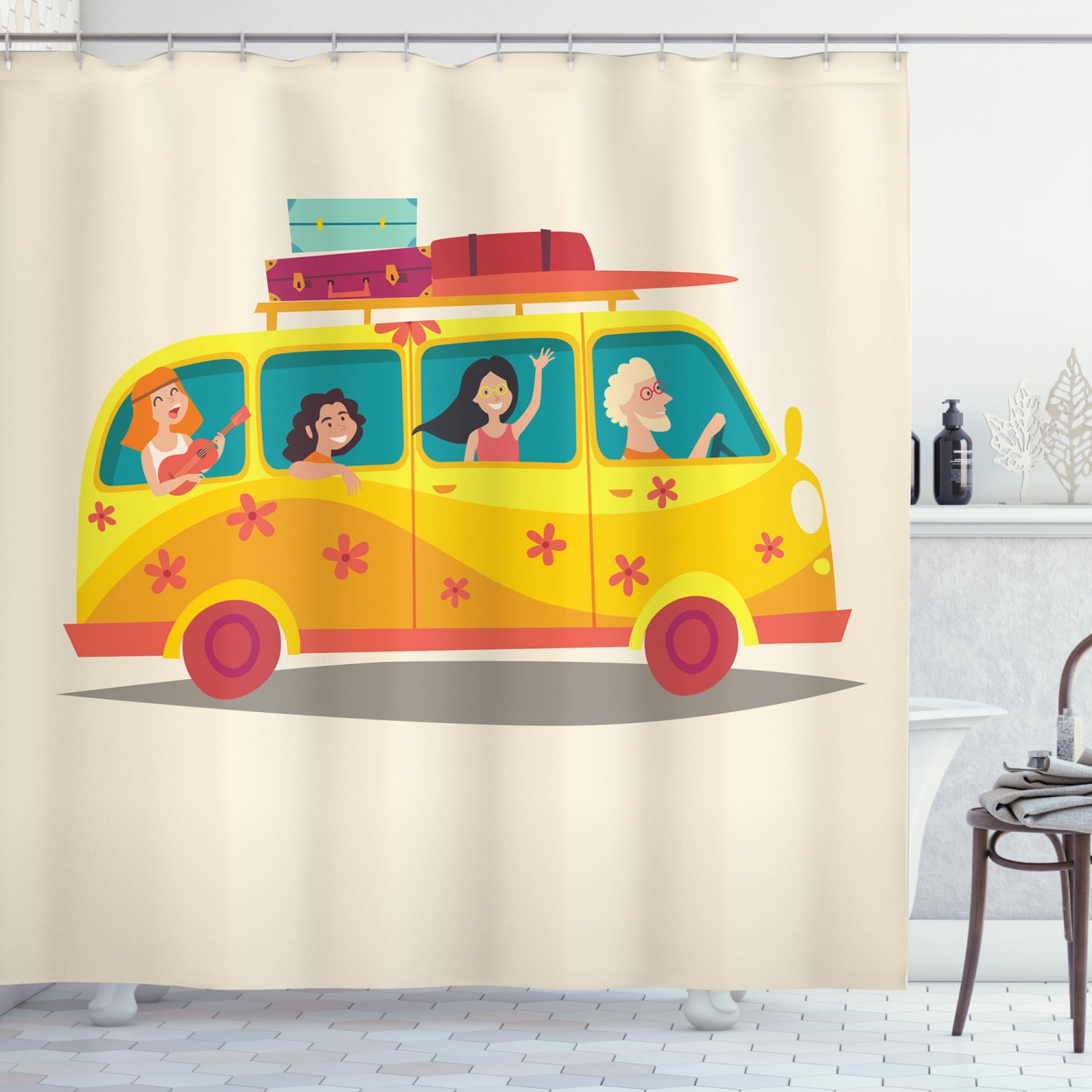 Van Camper Pattern Print Bathroom Shower Curtain