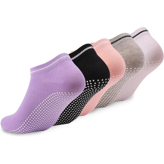 6 pair Grip Yoga Pilates Socks Non Slip Barre Anti Athletic Socks with Grips for Women