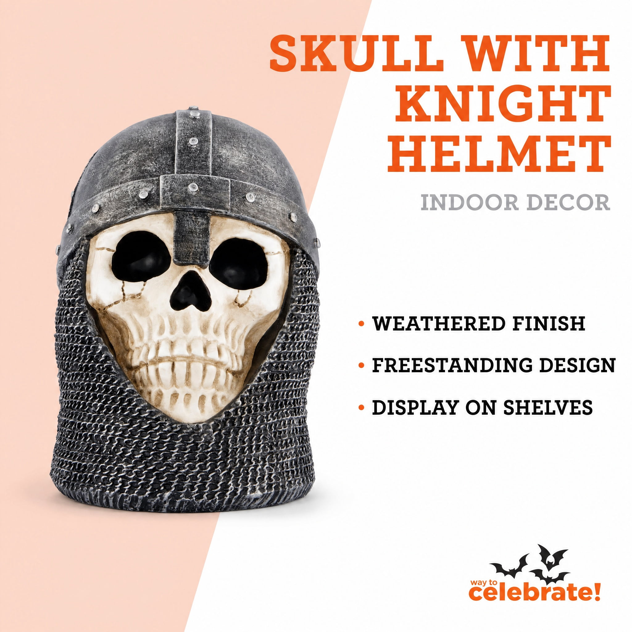 Skull with Knight Helmet Decoration, Gray and White, 7.7", Halloween by Way To Celebrate